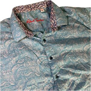 Robert Graham Short Sleeve Classic Fit Floral Button Front Shirt Men's 2XL Blue
